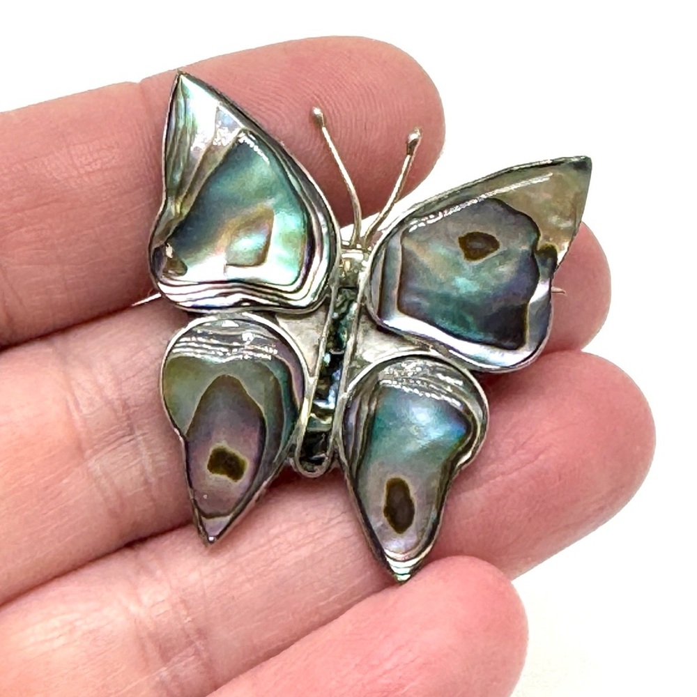 Taxco Sterling Silver and Abalone Shell Butterfly Brooch Vintage Pin Mexico